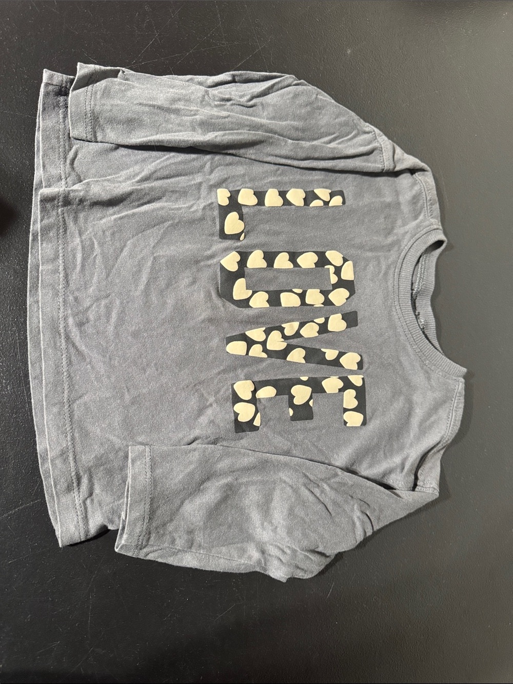 Zara Kids Long Sleeve Tee in Charcoal Gray with Cream Heart 'LOVE' Graphic